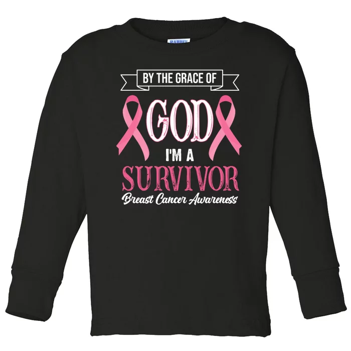 By The Grace Of God I'm A Survivor Breast Cancer Awareness Toddler Long Sleeve Shirt