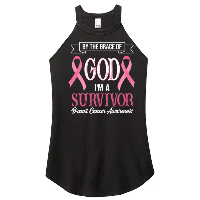 By The Grace Of God I'm A Survivor Breast Cancer Awareness Women’s Perfect Tri Rocker Tank