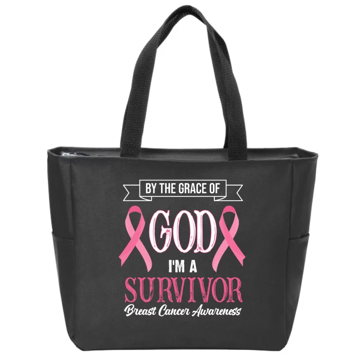 By The Grace Of God I'm A Survivor Breast Cancer Awareness Zip Tote Bag