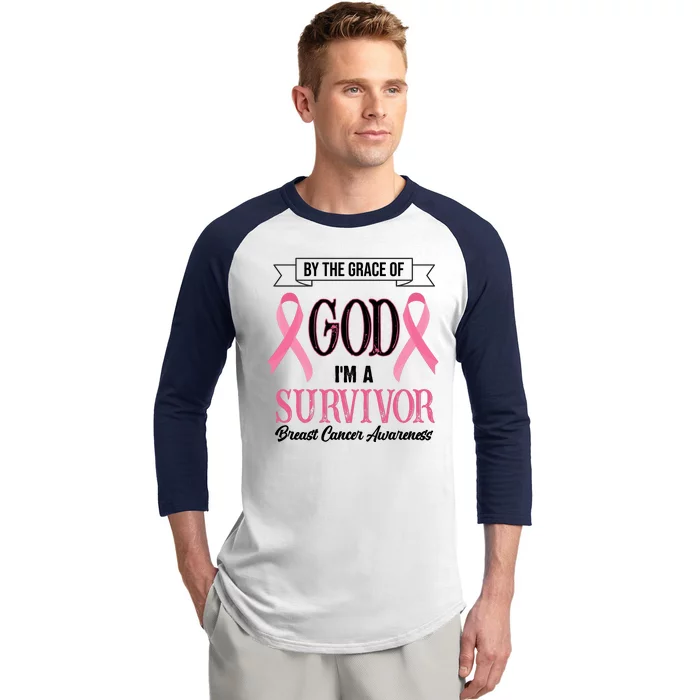 By The Grace Of God I'm A Survivor Breast Cancer Awareness Baseball Sleeve Shirt