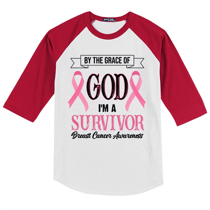 By The Grace Of God I'm A Survivor Breast Cancer Awareness Kids Colorblock Raglan Jersey