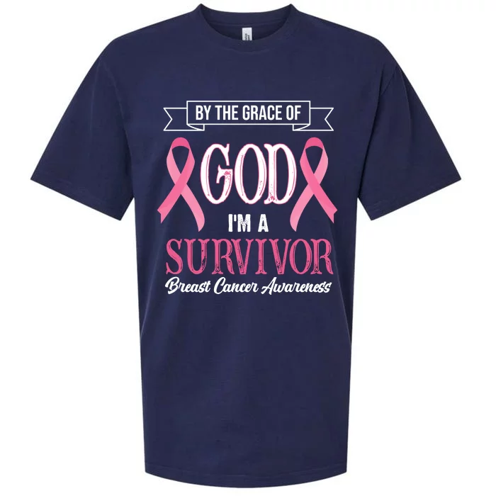 By The Grace Of God I'm A Survivor Breast Cancer Awareness Sueded Cloud Jersey T-Shirt