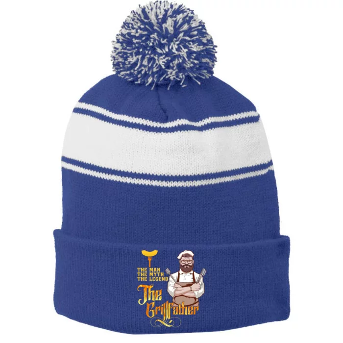 Barbecue The Grillfather Funny Bbq Grillmaster Grill Chef Gift Stripe Pom Pom Beanie