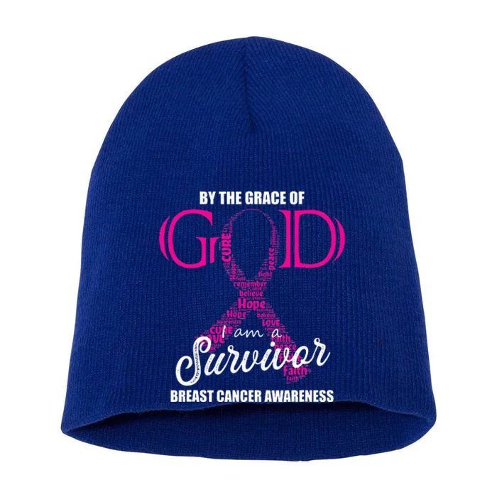 By The Grace Of God I am a Breast Cancer Survivor Short Acrylic Beanie