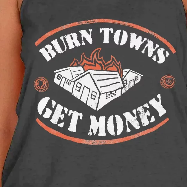 Burn Towns Get Money Dig Fan Fired House Burning Women's Knotted Racerback Tank