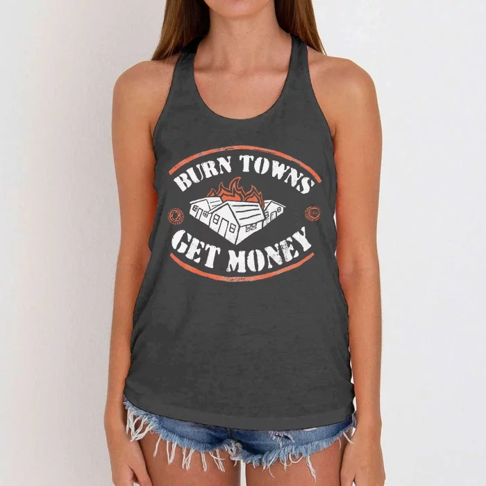 Burn Towns Get Money Dig Fan Fired House Burning Women's Knotted Racerback Tank