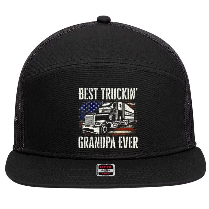 Best Truckin Grandpa Big Rig Semi Truck Driver Trucker 7 Panel Mesh Trucker Snapback Hat