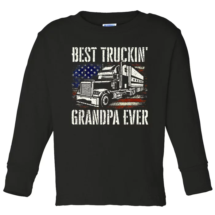 Best Truckin Grandpa Big Rig Semi Truck Driver Trucker Toddler Long Sleeve Shirt