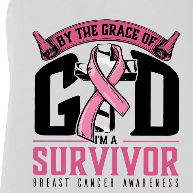 By The Grace Of God Im A Survivor Breast Cancer Awareness Women's Racerback Tank