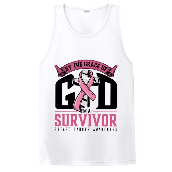 By The Grace Of God Im A Survivor Breast Cancer Awareness Performance Tank