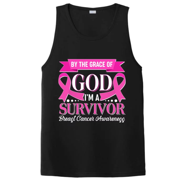 By The Grace Of God I'm A Survivor Breast Cancer Awareness Performance Tank