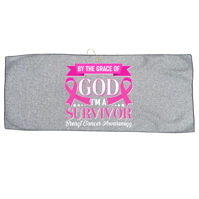 By The Grace Of God I'm A Survivor Breast Cancer Awareness Large Microfiber Waffle Golf Towel