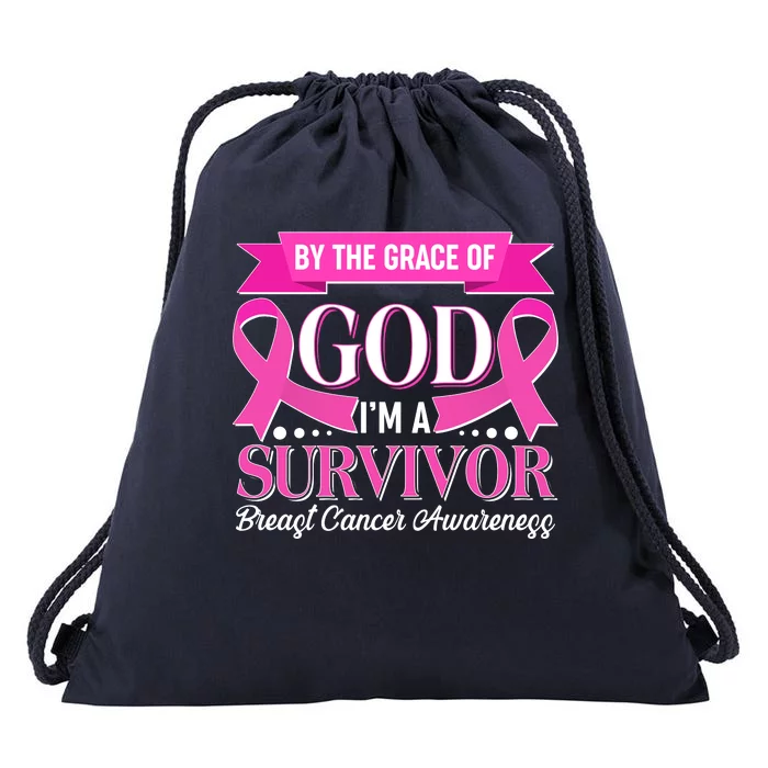 By The Grace Of God I'm A Survivor Breast Cancer Awareness Drawstring Bag