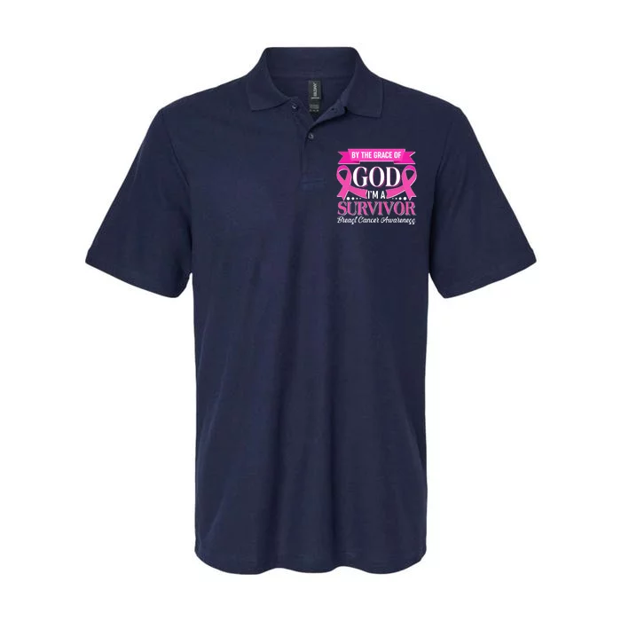 By The Grace Of God I'm A Survivor Breast Cancer Awareness Softstyle Adult Sport Polo