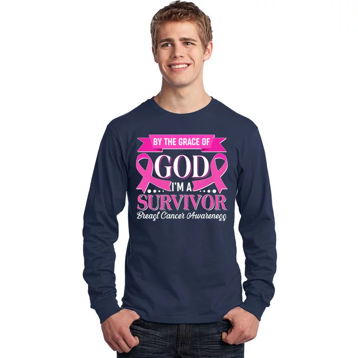 By The Grace Of God I'm A Survivor Breast Cancer Awareness Tall Long Sleeve T-Shirt