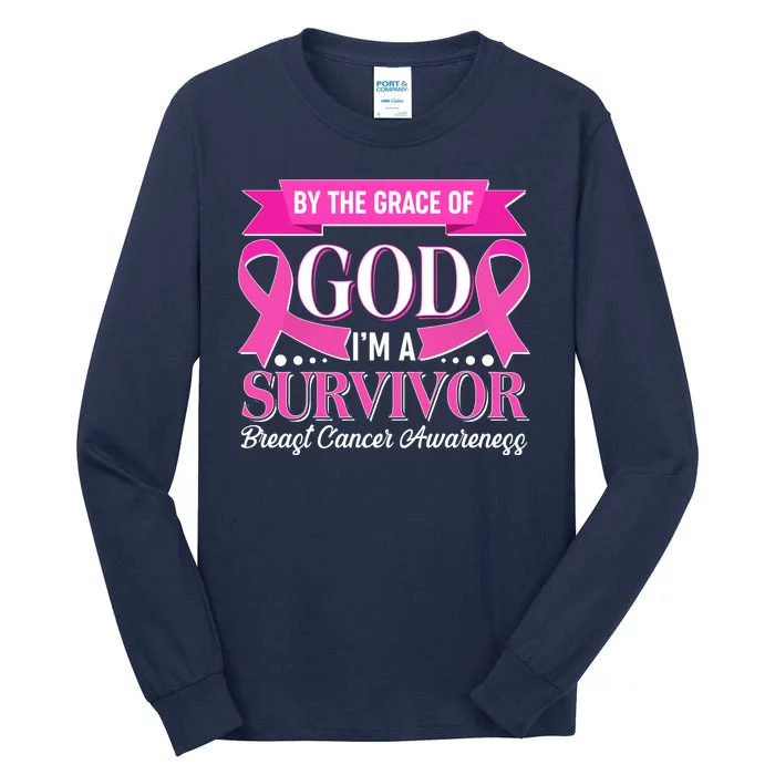 By The Grace Of God I'm A Survivor Breast Cancer Awareness Tall Long Sleeve T-Shirt