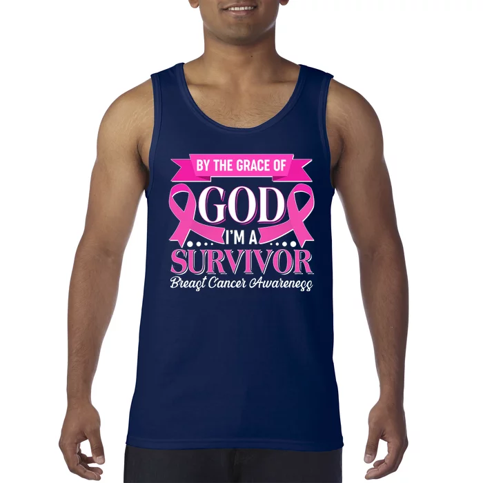 By The Grace Of God I'm A Survivor Breast Cancer Awareness Tank Top