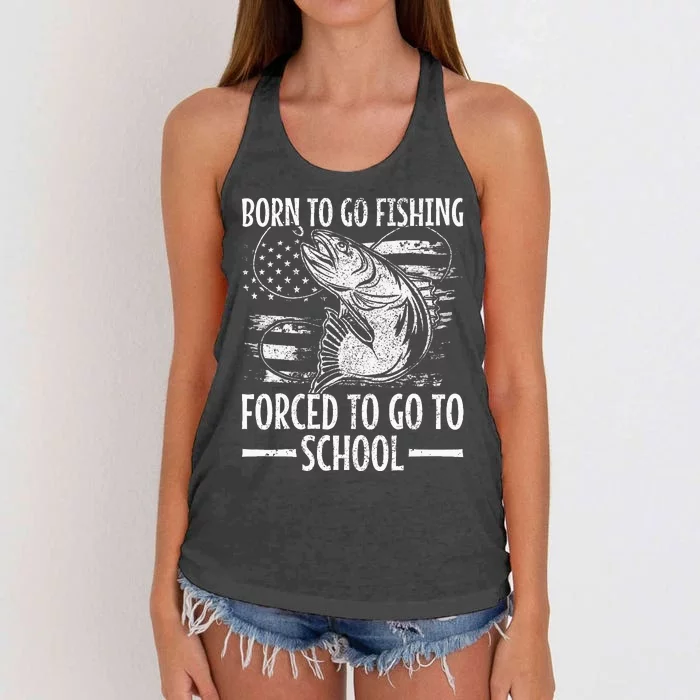 Born To Go Fishing Bass Fish Fisherman Women's Knotted Racerback Tank