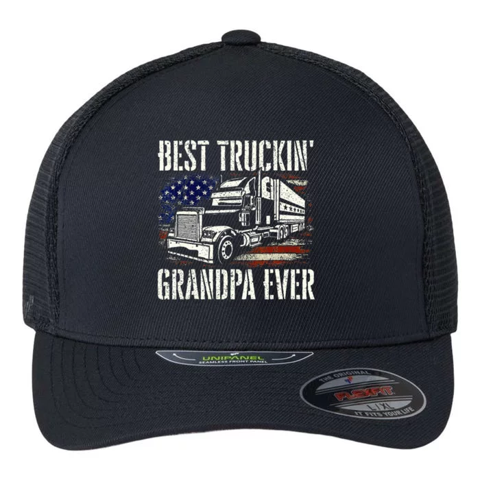 Best Truckin Grandpa Big Rig Semi Truck Driver Trucker Flexfit Unipanel Trucker Cap