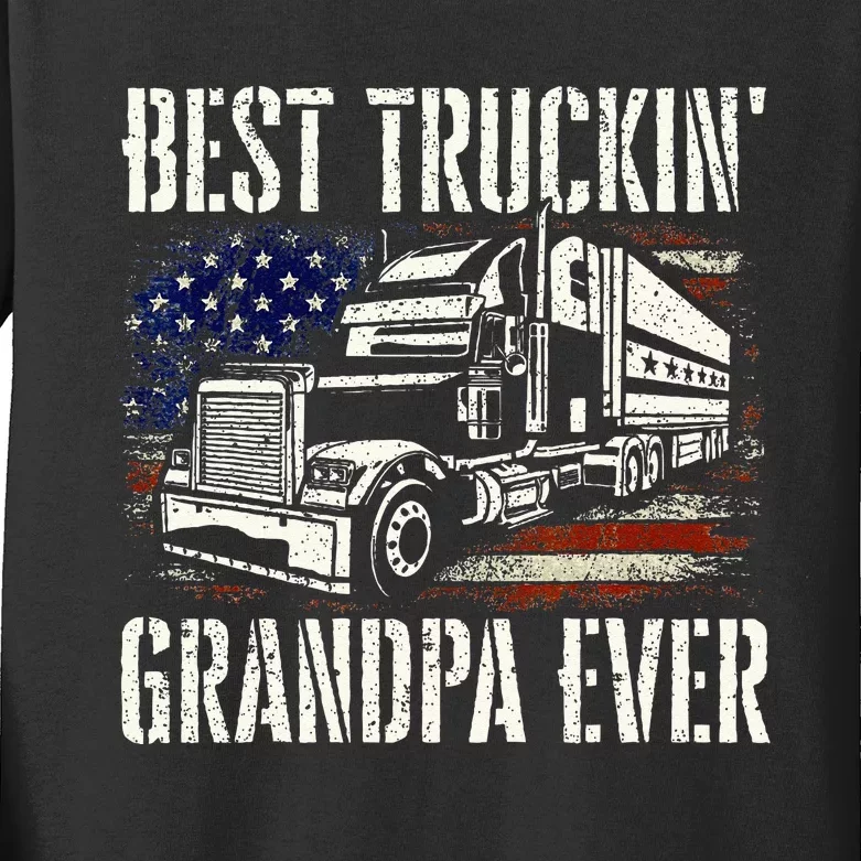 Best Truckin Grandpa Big Rig Semi Truck Driver Trucker Kids Long Sleeve Shirt