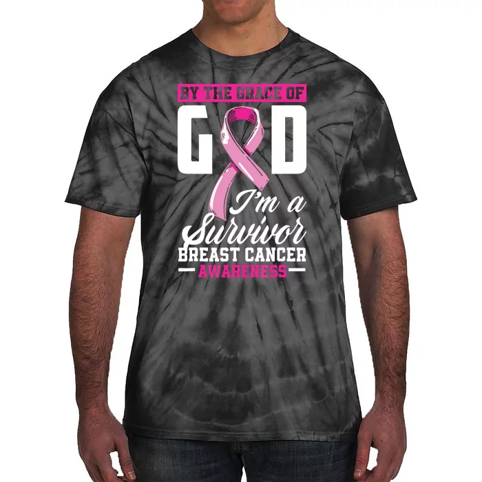 By The Grace God Im A Survivor Breast Cancer Survivor Tie-Dye T-Shirt