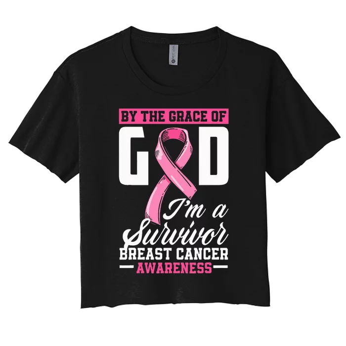 By The Grace God I'm A Survivor Breast Cancer Women's Crop Top Tee