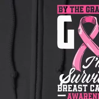 By The Grace God I'm A Survivor Breast Cancer Full Zip Hoodie