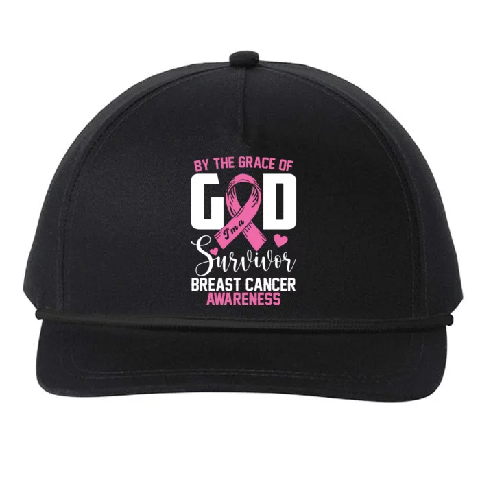 By The Grace God Im A Survivor Breast Cancer Awareness Snapback Five-Panel Rope Hat