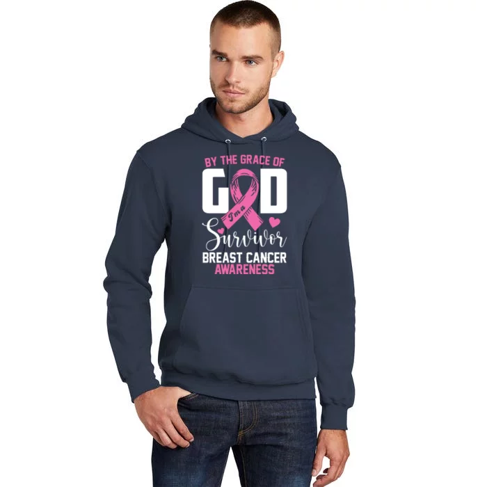 By The Grace God Im A Survivor Breast Cancer Awareness Tall Hoodie