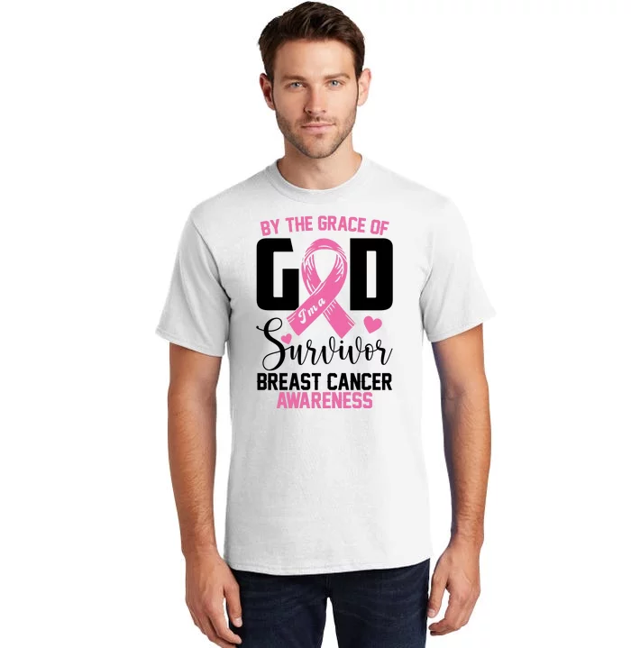 By The Grace God Im A Survivor Breast Cancer Awareness Tall T-Shirt