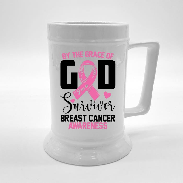 By The Grace God Im A Survivor Breast Cancer Awareness Front & Back Beer Stein