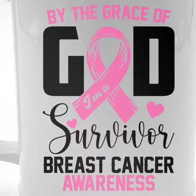 By The Grace God Im A Survivor Breast Cancer Awareness Front & Back Beer Stein