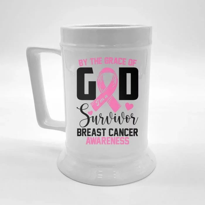 By The Grace God Im A Survivor Breast Cancer Awareness Front & Back Beer Stein