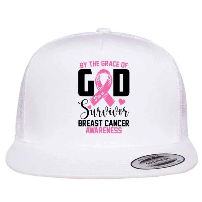 By The Grace God Im A Survivor Breast Cancer Awareness Flat Bill Trucker Hat