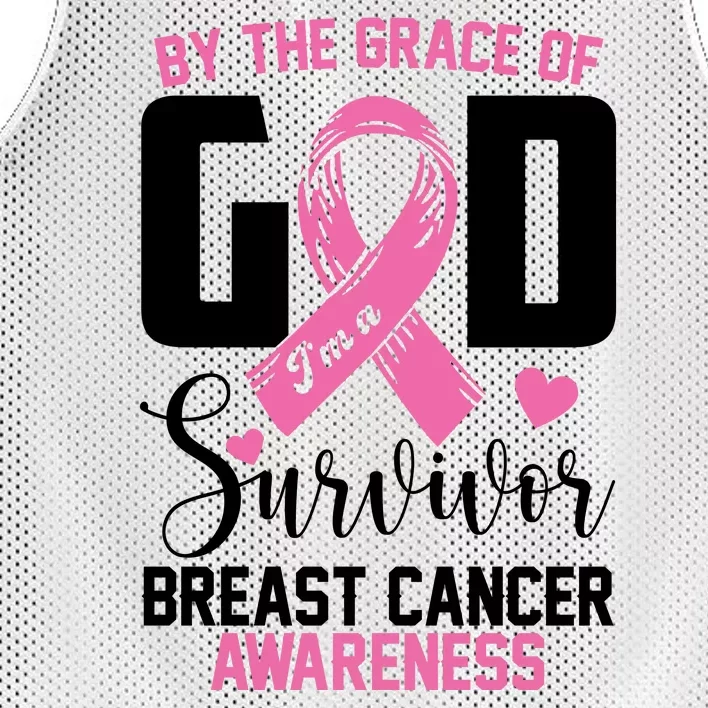 By The Grace God Im A Survivor Breast Cancer Awareness Mesh Reversible Basketball Jersey Tank