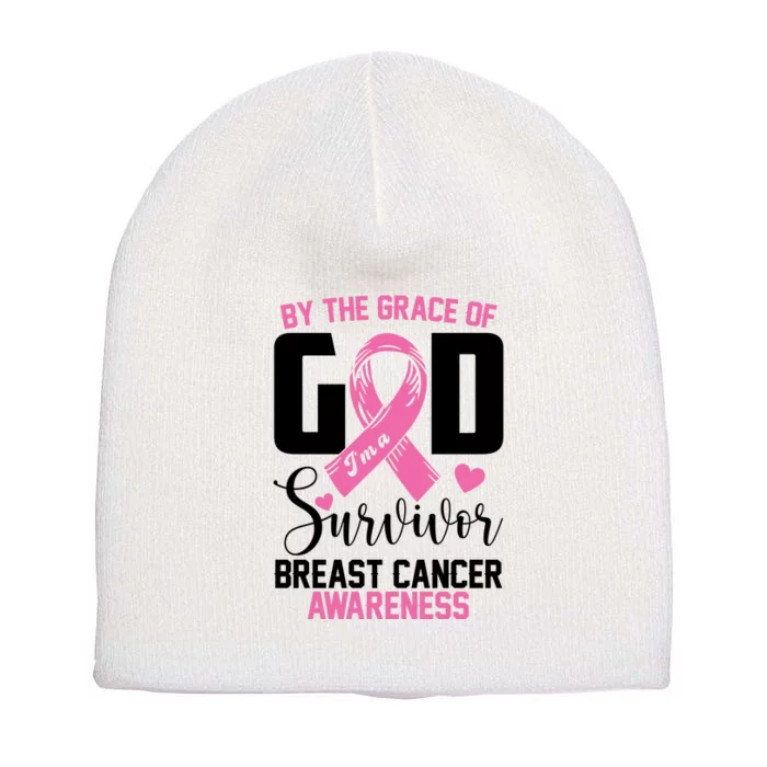 By The Grace God Im A Survivor Breast Cancer Awareness Short Acrylic Beanie