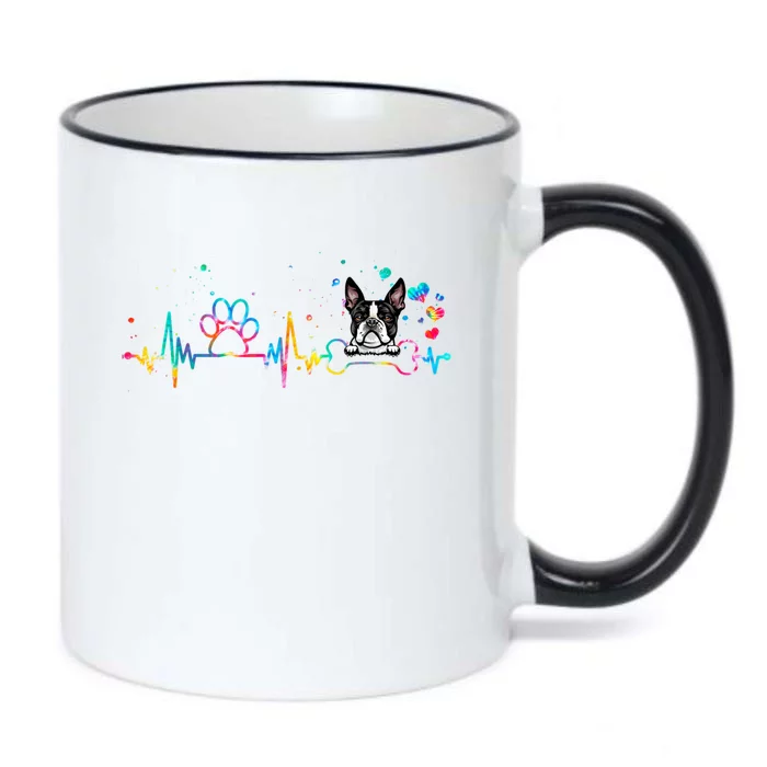 Boston Terrier Heartbeat Funny Tie Dye Dog Lovers Black Color Changing Mug