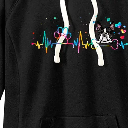 Boston Terrier Heartbeat Funny Tie Dye Dog Lovers Women's Fleece Hoodie