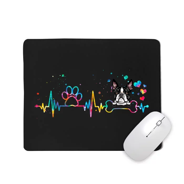 Boston Terrier Heartbeat Funny Tie Dye Dog Lovers Mousepad