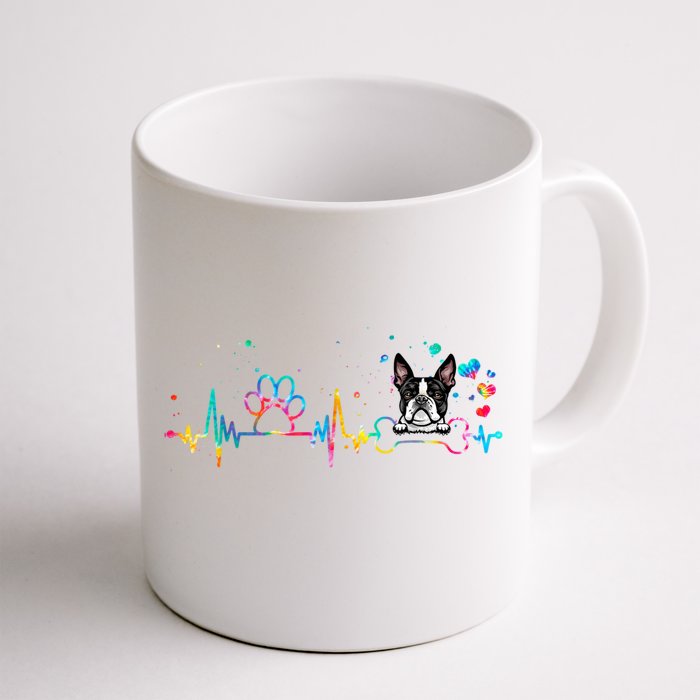 Boston Terrier Heartbeat Funny Tie Dye Dog Lovers Front & Back Coffee Mug