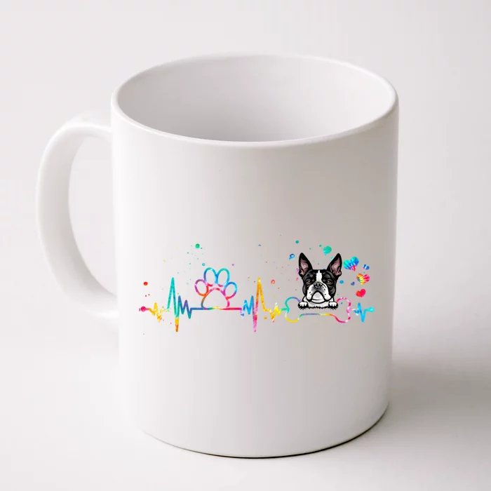 Boston Terrier Heartbeat Funny Tie Dye Dog Lovers Front & Back Coffee Mug