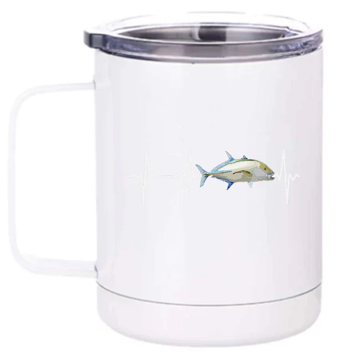 Bluefin Trevally Heartbeat For Saltwater Fish Fishing Lovers Front & Back 12oz Stainless Steel Tumbler Cup