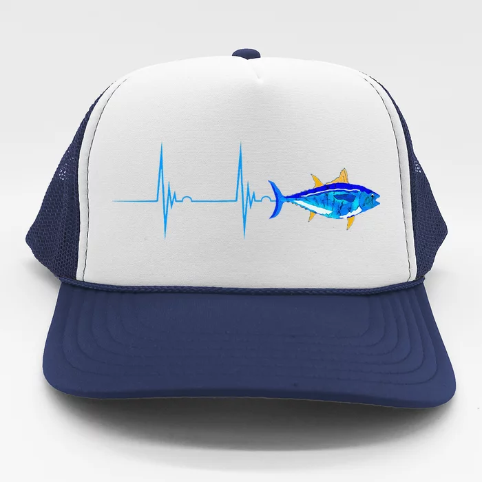 Bluefin Tuna Heartbeat EKG Pulseline Deep Sea Fishing Trucker Hat