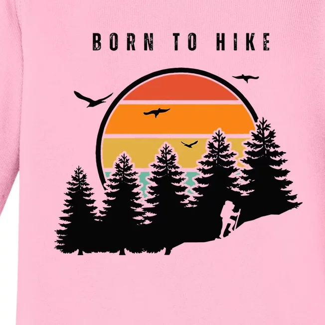 Born to Hike Retro Sunset Style Front Backpacking Camping Baby Long Sleeve Bodysuit