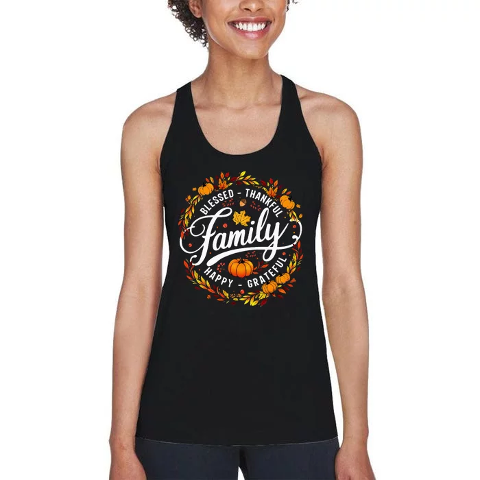 Blessed Thankful Happy Grateful Family Matching Thanksgiving Women's Racerback Tank