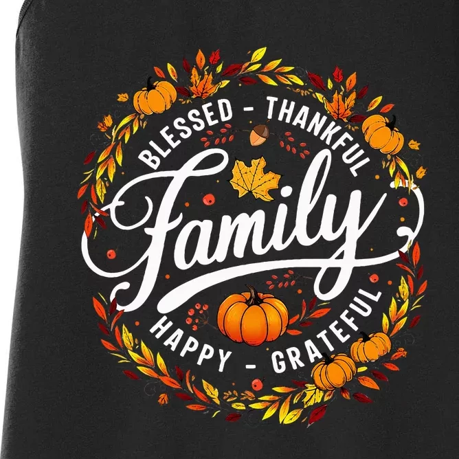 Blessed Thankful Happy Grateful Family Matching Thanksgiving Women's Racerback Tank