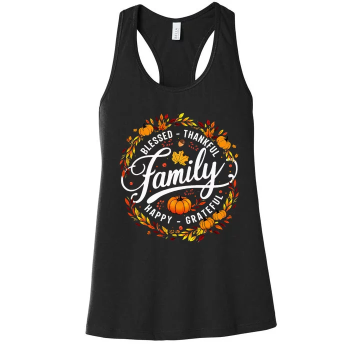 Blessed Thankful Happy Grateful Family Matching Thanksgiving Women's Racerback Tank