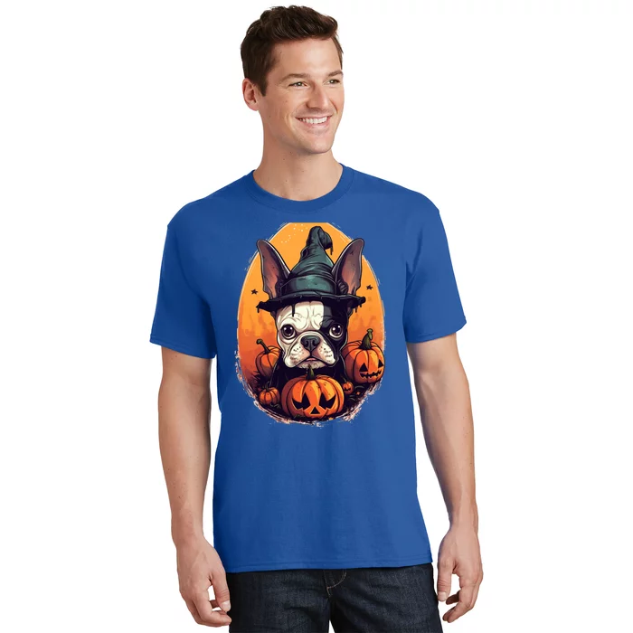 Boston Terrier Halloween Witch Pumpkin Dog Lover Gift T-Shirt