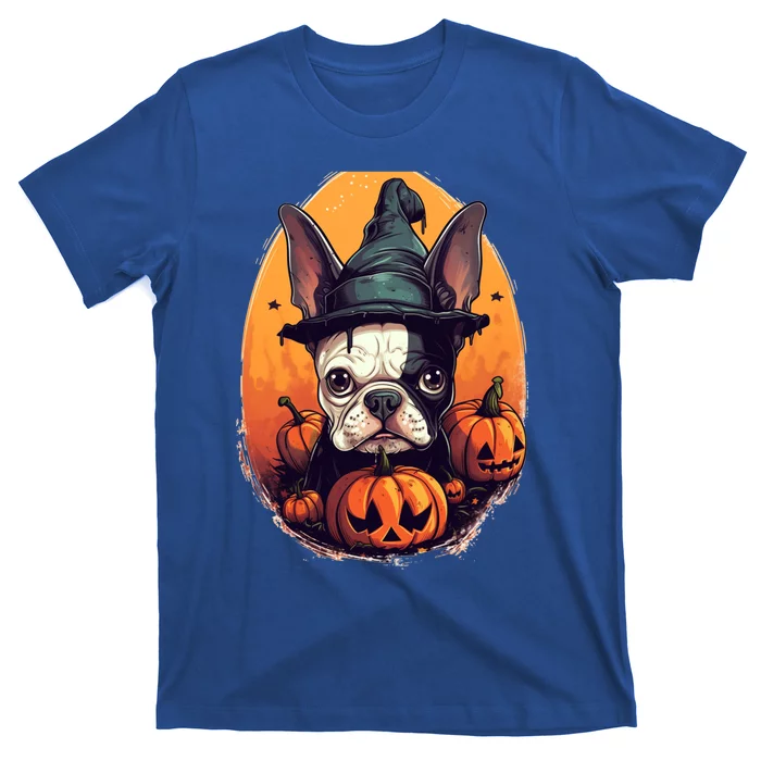 Boston Terrier Halloween Witch Pumpkin Dog Lover Gift T-Shirt