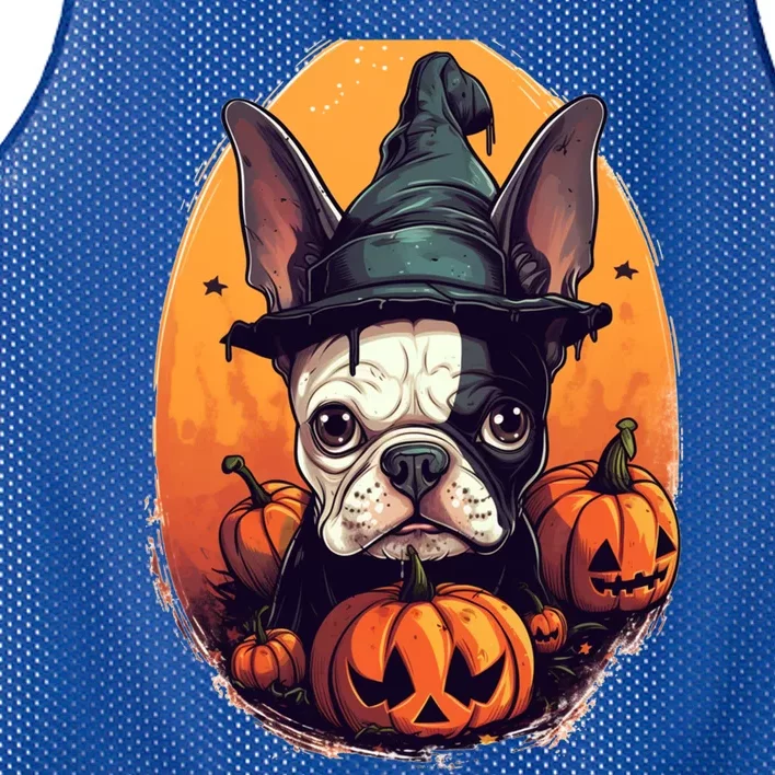 Boston Terrier Halloween Witch Pumpkin Dog Lover Gift Mesh Reversible Basketball Jersey Tank